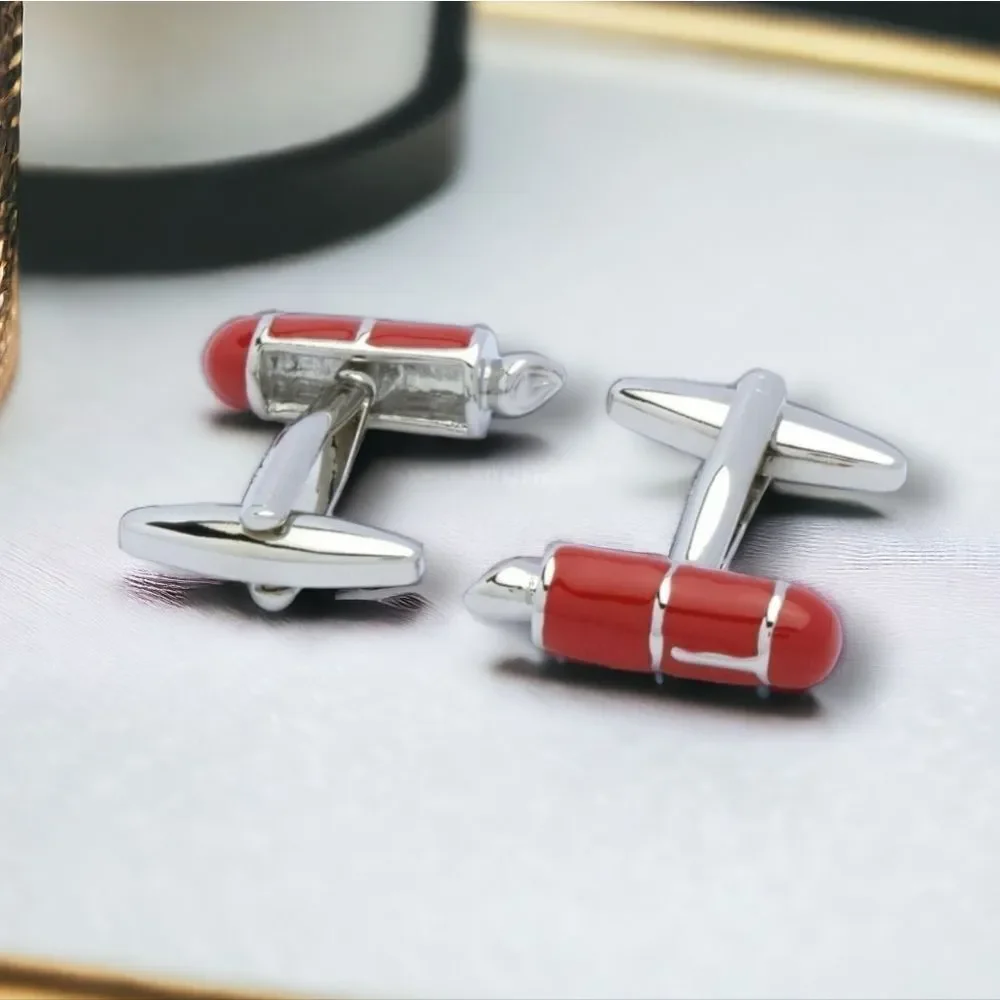 Red Ink Pen 🖊️ Cufflinks Tuxedo Prom Wedding Formal Shaped Cuff Links Writer